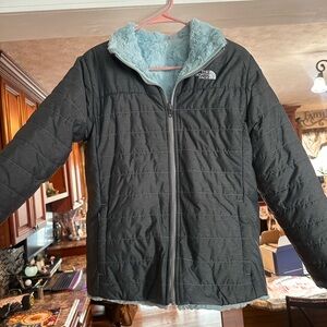 North Face Reversible Dark Grey Jacket with Light Blue Fleece inside